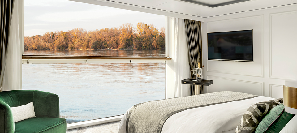 Der Ausblick aus einer der Luxus-Suiten von Riverside Luxury Cruises.